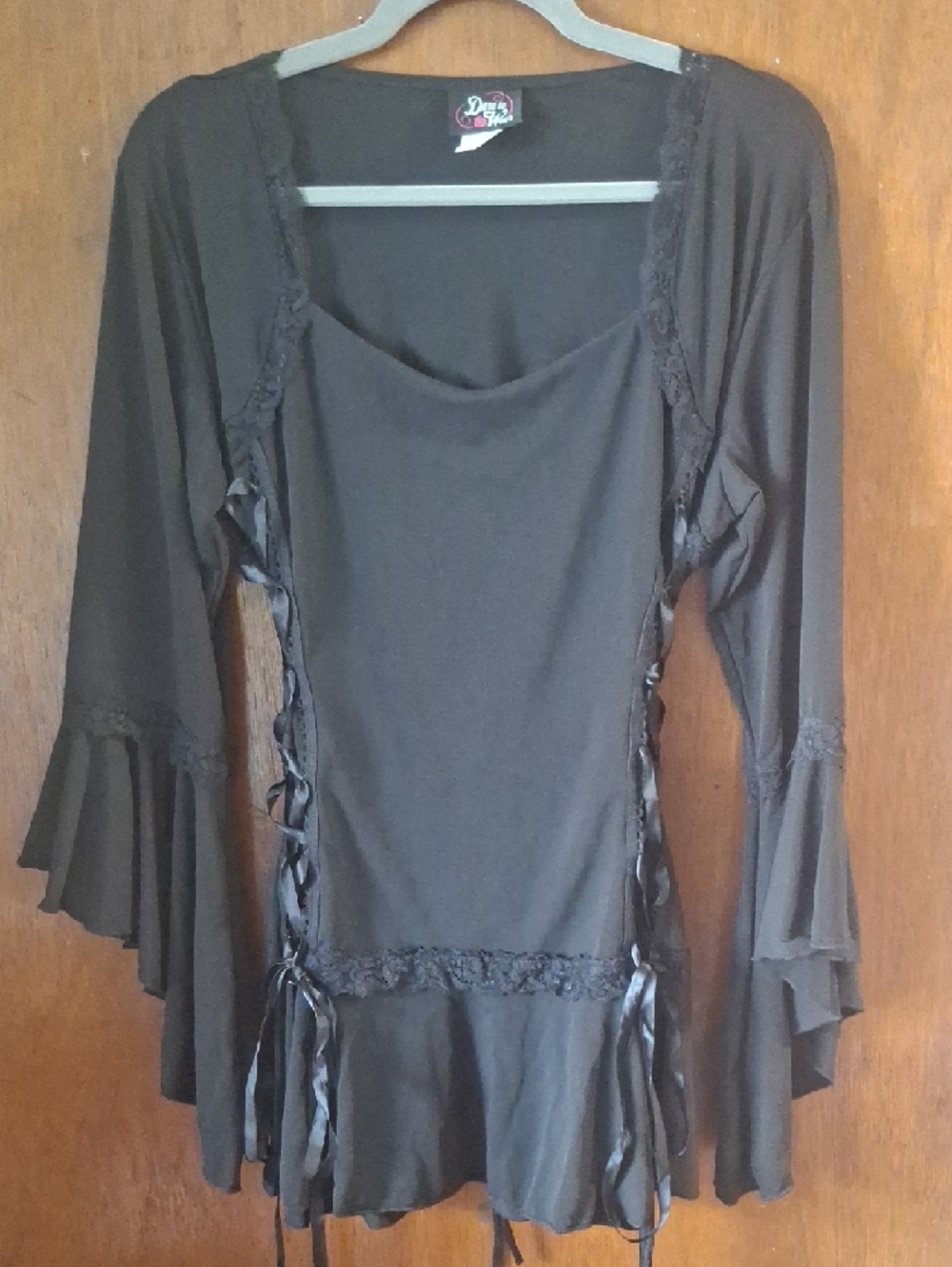 Black Lace-up Tunic Top Goth Sz 3X Tie In Back Corset Lacing On Sides Like New